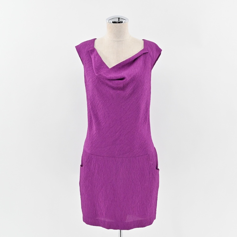 Black Halo Ford‎ Mini Dress Size 8 Purple Cowl Neck Sleeveless Drop Waist Pocket